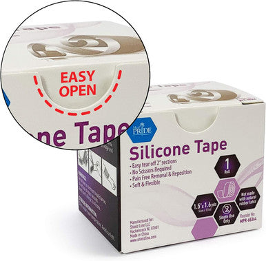 Medpride Easy-Tear Silicone Gel Tape Roll-1.5 Inch X 1.6 Yards- Medical Grade Wound Dressing, Sticky Bandage, Water + Shower-Proof- Latex-Free, Adhesive, Soft + Flexible, Pain-Removal + Switching