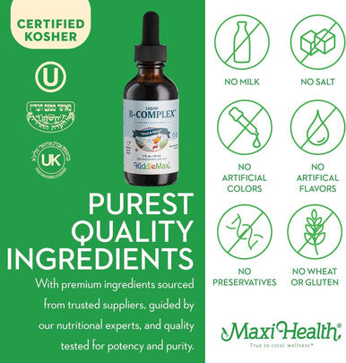 Maxi Health Raspberry Liquid Vitamin B Complex - Supplement with Vitamin B12 - Sublingual B Drops for Kids with B1 B2 B3 B5 B6 Biotin Folic Acid - for Energy & Brain Function 2 fl. oz. w/Red Pillbox