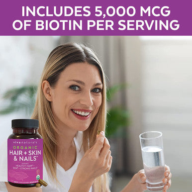 Organic Hair Skin and Nails + Elderberry, Vitamin C & Zinc Bundle, Made with Biotin 5000mcg for Healthy Hair, Elderberry for Antioxidant & Immune Support