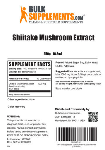 BulkSupplements Shiitake Mushroom Extract Powder - Mushroom Powder for Cooking - Mushroom Supplements - Brain Supplement - Shiitake Mushrooms (250 Grams - 8.8 oz)