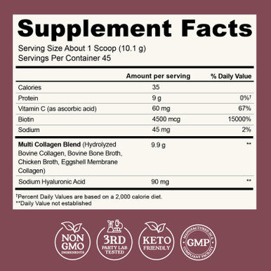 Left Coast Performance Multi Collagen Peptides Powder Types I II III V X Multi Collagen Protein Powder with Hyaluronic Acid Biotin Vitamin C For Skin Hair Nails Joints and Gut Health - Keto Non-GMO Supplement