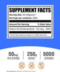Bulksupplements.Com Vitamin D3 Powder - Cholecalciferol, Vitamin D Supplements, Vitamin D3 5000 Iu - Gluten Free, 50Mg (125Mcg Of Vitamin D3) Per Serving, 250G (8.8 Oz) (Pack Of 1)