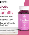 Sports Research Biotin Gummies 5000mcg with Vitamin C Vegan NonGMO Verified 60 Vegan Gummies 2 Month Supply