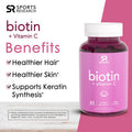 Sports Research Biotin Gummies 5000mcg with Vitamin C Vegan NonGMO Verified 60 Vegan Gummies 2 Month Supply