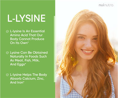 Nui Nutra L-Lysine Tablets Supplement | 1000mg | 100 Tablets | Skin, Bone, Lip, & Gum Support | Promotes Healthy Tissue and Collagen Levels | Non-GMO & Gluten Free | for Men & Women
