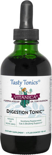 Vitanica Digestion Tonic Gas Bloating and Indigestion Relief Supplement Improve Digestive Function & Gut Health for Women & Men Peppermint Oil Fennel Ginger & Aloe Vera Vegan 4 Oz