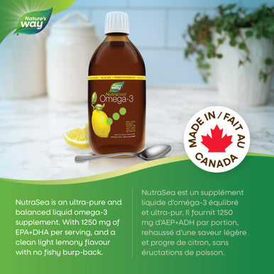 Nature's Way NutraSea Omega-3 Supplement with Zesty Lemon Flavour ÃƒÂ¢Ã¢â€šÂ¬Ã¢â‚¬Å“ EPA and DHA Fish Oil ÃƒÂ¢Ã¢â€šÂ¬Ã¢â‚¬Å“ Support Healthy Heart and Brain Function in Kids and Adults ÃƒÂ¢Ã¢â€šÂ¬Ã¢â‚¬Å“ GMO Free, 500 ml Liquid