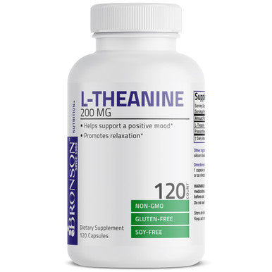 Bronson L-Theanine 200mg (Double-Strength) with Passion Flower Herb, Non-GMO Gluten-Free Soy-Free Management Supplement, 120 Capsules