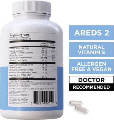 Viteyes AREDS 2 Advanced Macular Support with Bilberry grapeseed FLORAGLO Lutein Selenium Natural Vitamin E Allergen Eye Vitamins for Vision Protection 180 Count