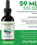 Maxi Health - Organic Echinacea Supreme Liquid Extract with Vitamin C - Immune Support Supplement Echinacea Drops - 1000mg Echinacea Root & Whole Plant Herb Extract - 2 Fl Oz Immune Booster Bottle