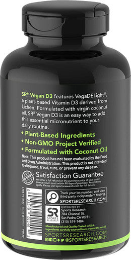 Vegan Vitamin D3 5000iu 125mcg with Coconut Oil 100 PlantBased Vitamin D Supplement for Bone Joint Immune Support Carrageenan Vegan NonGMO Verified 60 PlantGels