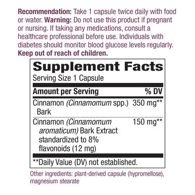 Nature'S Way Premium Extract Cinnamon Standardized To 8% Flavonoids 120 Vcaps