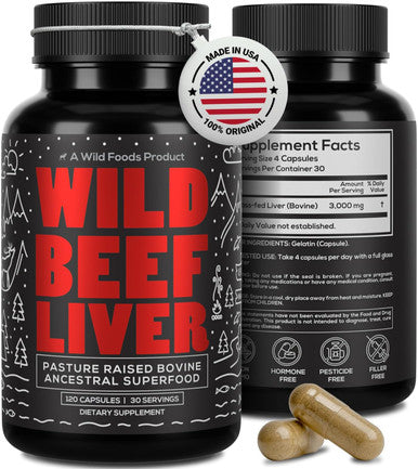 Wild Foods Beef Liver Capsules - Grass-Fed & Pasture-Raised 3000Mg Ancestral Supplement For Natural Energy & Immune Support Organ Supplement For Men & Women Keto, Paleo, Carnivore (120 Softgels)