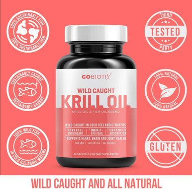Krill Oil 1000mg Softgels by GoBiotix Extra Strength with Omega3s EPA DHA Astaxanthin Phospholipids Wild Caught Icelandic Fish Oil Supplement for Joint Brain Heart Health 30 Servings