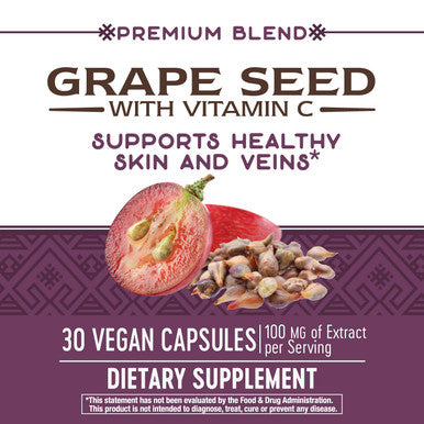 Nature's Way Premium Extract Grape Seed with Vitamin C, 100 mg per Serving, 30 Capsules