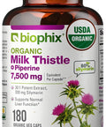 Biophix Milk Thistle Usda Organic 30:1 Extract 7500 Mg With Piperine 180 Veggie Capsules - Healthy Liver Support - Antioxidant Formula - Detoxification Support