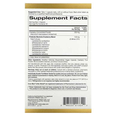 Lactobif Probiotics, Cran-Max, 25 Billion Cfu, Cranberry Concentrate With Bio-Shield 8 Active & Clinically Researched Probiotic Strains, Individually Double-Foil Blister Sealed, 30 Veggie Capsules