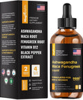 Ashwagandha Maca Fenugreek Extracts - Supports Energy & Focus - Liquid Supplement For Men & Women - 60 Day Servings, Vegan Drops (4 Oz)
