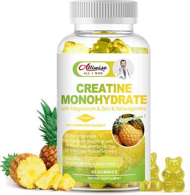 Creatine Monohydrate Gummy For Men & Women, Sugar-Creatine Monohydrate Supplement With Magnesium & Zinc & Ashwagandha, For Muscle Builder & Strength, Energy, Pre Workout Support