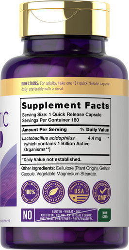 Carlyle Probiotic For Women & Men'S Digestive Health | 1 Billion Cfu | 180 Quick Release Capsules | 1 Lactobacillus Pill A Day