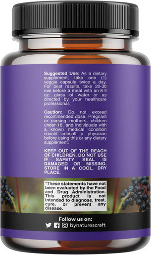 Natures Craft Black Elderberry Capsules Antioxidant Supplement - Elderberry Immune Support Skin Supplement with Skin Vitamins and Sambucus Elderberry Extract - Elderberry Supplement Immune System Support Supplement