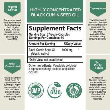 Black Seed Oil Capsules - Premium Cold Pressed Nigella Sativa Pure Black Cumin Seed Oil - Omega 3 6 9 Antioxidant Immune Support, Joint, Digestion, Hair & Skin, Gluten-Free - 120 Vegan Capsules