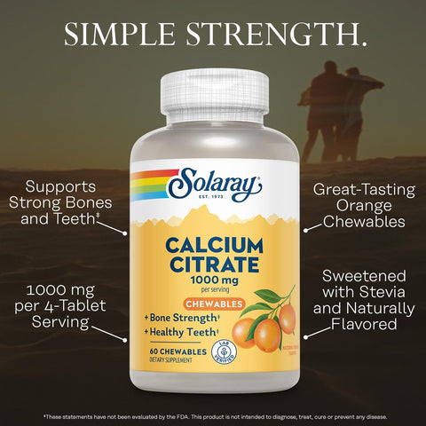 SOLARAY Calcium Citrate 1000mg Chewable Calcium Supplements for Women and Men Healthy Teeth and Bone Support Great Natural Orange Flavor Vegan Gluten Free 60Day 15 Servings