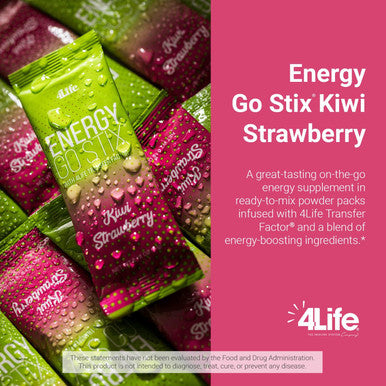 4Life Energy Go Stix - Healthy Energy Source - Kiwi Strawberry Drink Mix - Contains Natural Caffeine from Guarana Maca Yerba Mate and Green Tea Leaf Extract - 15 Packets