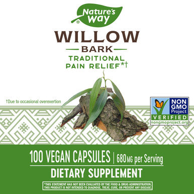 Nature'S Way Willow Bark, Traditional Relief Of Discomfort Due To Occasional Overexertion*, Non-Gmo Project Verified, 800 Mg Per Serving, 100 Vegan Capsules