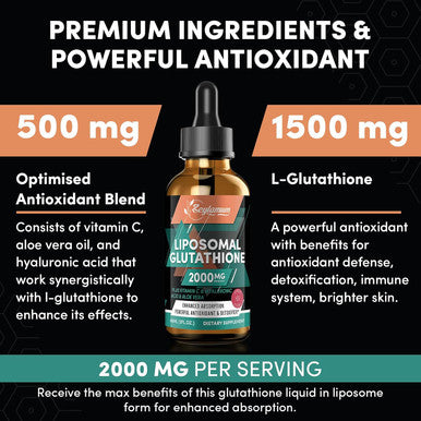 2000Mg Liposomal Glutathione Liquid Drops, Enhanced Absorption, Glutathione Supplement, With Vitamin C, Hyaluronic Acid, L-Glutathione, Non-Gmo Antioxidant For Liver Detox, 4.05 Oz