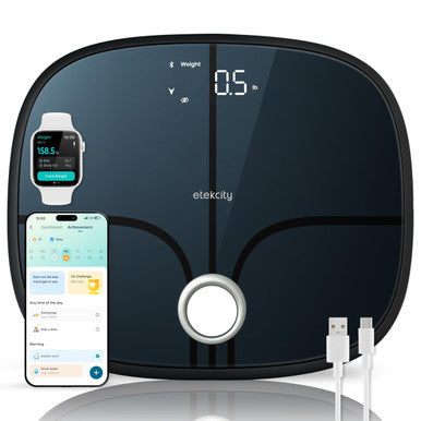 Etekcity Smart Rechargeable Scale for Body Weight, BMI, Fat, Muscle Mass, Digital Bathroom Scale with 13 Metrics, Secret Mode, Bluetooth Connect to Free Apps, Stealth Black - Dark Black - 13.4 x 11.5 inches