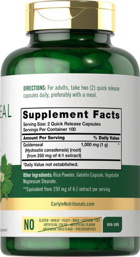 Carlyle Goldenseal Root Capsules 1000Mg | 200 Count | Traditional Herb Supplement | Non-Gmo, Gluten Free