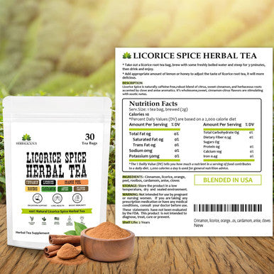 HERBALICIOUS Organic Licorice Spice Herbal Tea - Non-Gmo And Gluten Free Premium Natural Licorice Spice Tea Bags - Soothing And Caffeine Free Naturally Spicy Sweet Herbal Tisane - 30 Tea Bags