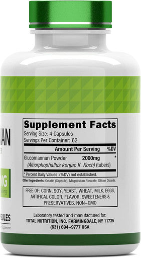 Glucomannan Capsules 2000 MG - 250 Count | Natural Konjac Root Fiber Extract Powder Supplement | Soluble, Dietary, & Digestive Fiber Pills | Produced in the USA | Non-GMO & Gluten Free | by TNVitamins