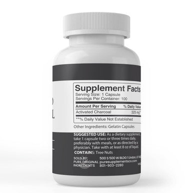 PURE ORIGINAL INGREDIENTS Activated Charcoal, (100 Capsules) Always Pure, No Additives Or Fillers, Lab Verified