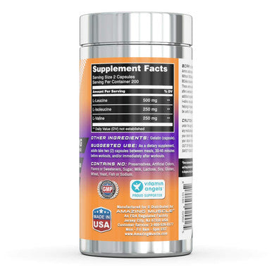 Amazing Muscle Bcaa 2:1:1-1000 Mg Capsules - Supports Exercise Performance - Helps To Improve Excercise Endurance - Promotes Lean Muscle Mass (400 Capsules)