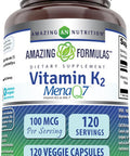 Amazing Nutrition Formulas Vitamin K2 Menaq7 MK7 Supplement | 100 Mcg | Veggie Capsules | Non-GMO | Gluten | Made in USA (1 Pack 120 Count)