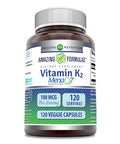Amazing Formulas Vitamin K2 Menaq7 Mk7 100Mcg Veggie Capsules Supplement | Non-Gmo | Gluten Free | Made In Usa | Suitable For Vegetarians (120 Count)