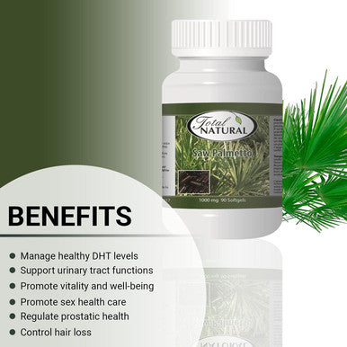 Saw Palmetto Supplement 1000mg 90s [1 bottle] by Total Natural, Prostate Health, Prostate Support Supplement Formula Reduces Frequent Urination and Prevent Hair Loss