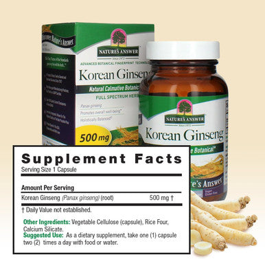 Nature'S Answer Korean Ginseng 500mg 50-Capsules | Supports Focus & Memory | Vegan Gluten- Non-GMO & Kosher | Single Count