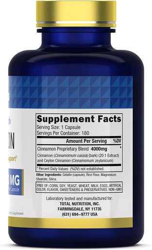 Cinnamon Capsules 4000 MG - 180 Capsules | Ceylon Cinnamon & Cassia Cinnamon Pills | Blood Sugar Support Supplement* | Extra Strength Cinnamon Bark Extract | Cinnamon Complex | by TNVitamins