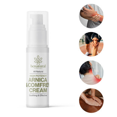 Benatural Essentials All Natural Arnica & Comfrey Cream 50g | For Sprains & Bruises | Botanical Cream for Skin Comfort After Activity | With Jojoba Oil & Vitamin E | pH Balanced | Made in the UK