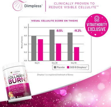 Multi Collagen Burn MultiType Hydrolyzed Collagen Protein Peptides with Hyaluronic Acid Vitamin C SOD B Dimpless Types I II III V and X Collagen Caffeine Strawberry Lemonade