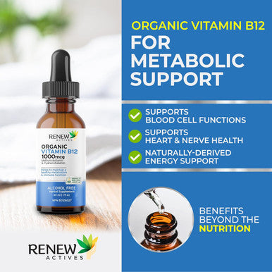 Renew Actives Premium B12 Liquid - Vegan Drops With Potent Complex For Healthy Skin, Nails, Hair, And Immune Functions - Revitalize Your Wellness - Liquid Extract Supplement 30Ml