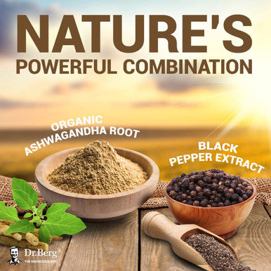 Dr. Berg's Ashwagandha with Black Pepper Supplement - Ashwagandha Capsules for Mood & Stress Support, Energy, Joint, Thyroid & Immune System - 1500mg Organic Ashwagandha Supplements - 90 Capsules