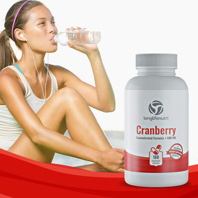LongLifeNutri Cranberry 500Mg 180 Vegetarian Capsules | Uti | Pure Fruit Concentrate Extract 25,000 Mg | Plus Vitamin C & E | Herbal Supplement | Potent Natural Fresh Pill Complex