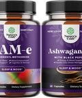 Bundle of Pure SAM-E Nootropic Brain Supplement and Mood Enhancer Organic Ashwagandha Capsules - Brain Support Supplement - Thyroid Energy Focus and Adrenal Support