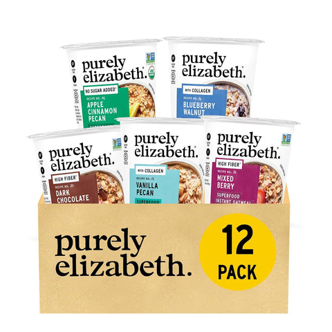 Purely Elizabeth, Vanilla Pecan, Collagen Oatmeal Cups With Nut Butter Packet, Gluten-Free, 2 Ounce (Pack of 12)
