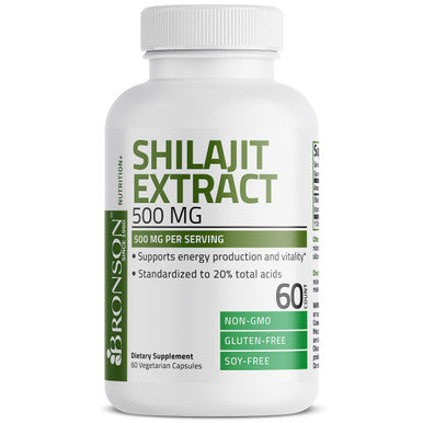 Bronson Shilajit Extract 500 Mg Per Serving, Supports Energy Production & Vitality, Standardized To 20% Total Acids, Non-Gmo, 60 Vegetarian Capsules