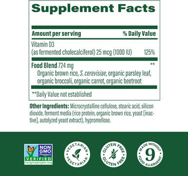 Megafood Vitamin D3 1000 Iu (25 Mcg) - Vitamin D Supplements With Real Food, Immune Support, Supports Bones, Teeth & Muscles, Vegetarian, Gluten-Free, Non-Gmo, Kosher 90 Tablets, 90 Servings